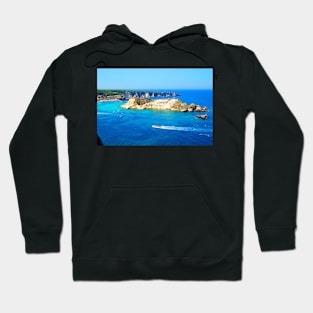 Panorama from Tremiti Islands with a motorboat cruising the Adriatic Sea, island and ridge Hoodie